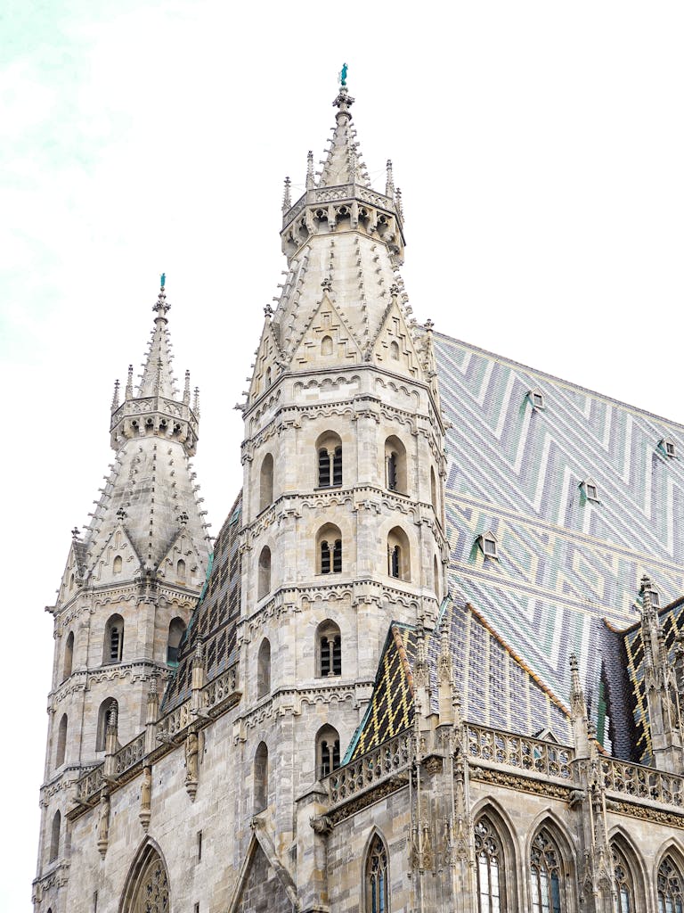 Detailed view of St. Stephen's Cathedral's Gothic architecture in Vienna, Austria.