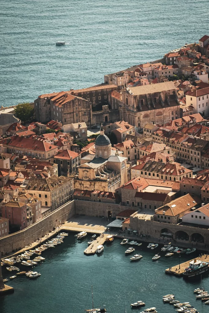 city with harbor from an aerial view