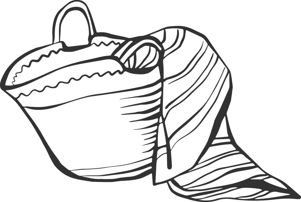 Illustration of beach towel hanging from a beach bag