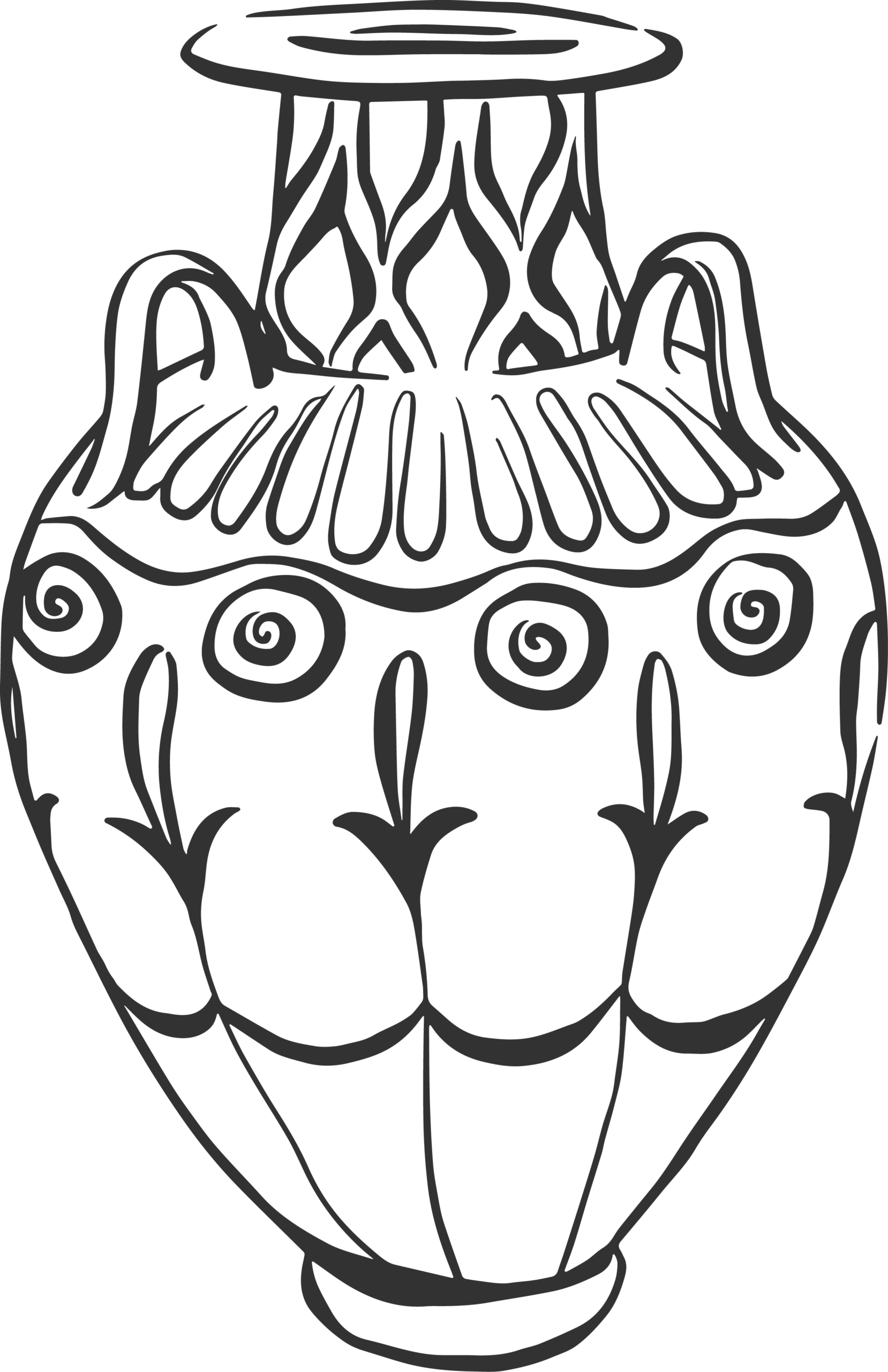 Illustration of a vase with small handles, narrow top and geometric details