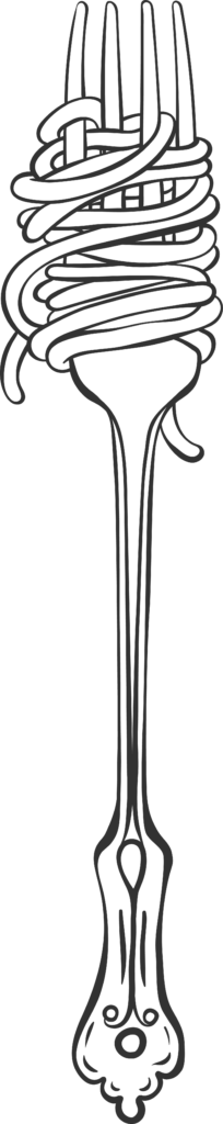Illustration of spaghetti wrapped around fork