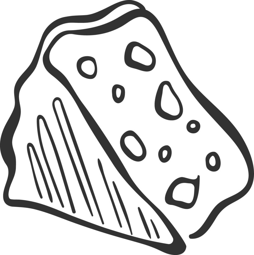 Illustration of triangular cheese slice with holes