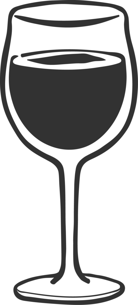 Illustration of wine glass filled with red wine