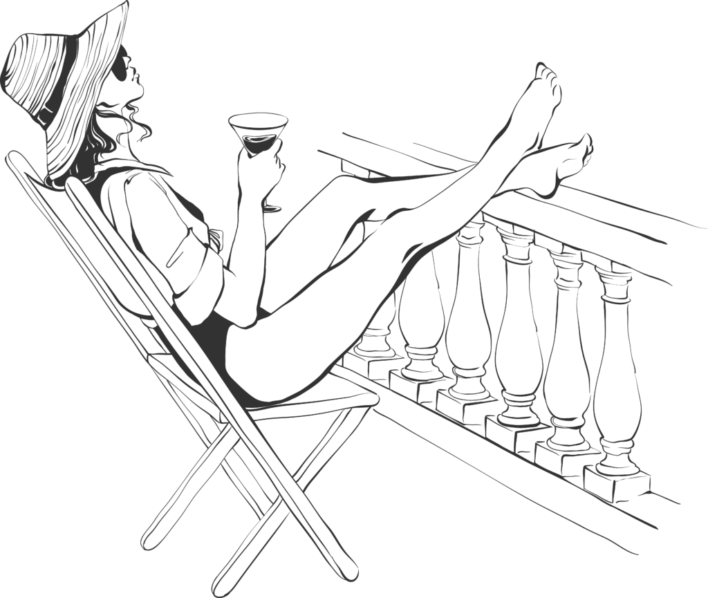 illustration of woman lounging on balcony